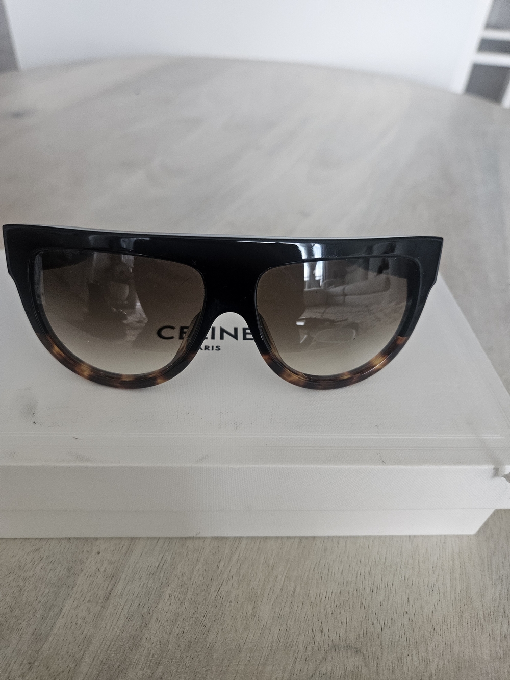 Celine Black and Tortoiseshell Cat Eye Sunglasses with Brown Gradient Lenses